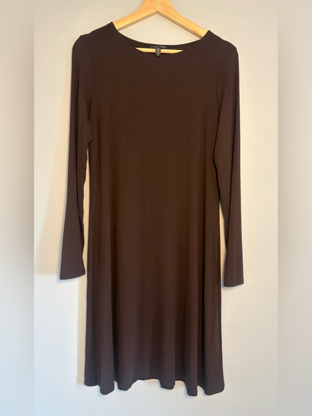 Eileen Fisher Brown Jersey Long Sleeve Midi Dress | SMALL